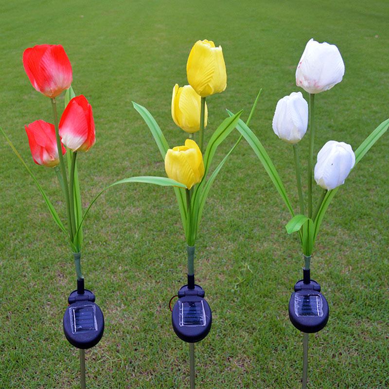

Waterproof Tulip Solar Powered LED Garden Lights, 3 Led Solar Path Lights for Patio Deck Driveway Garden Christmas Party Wedding Light yellow#0