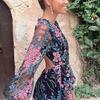 Elegant Floral Print Long Sleeves Backless Maxi Dress Women O Neck Wedding Party Gowns Bride Bridesmaids Host Long Dress
