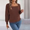 Women Autumn Winter Causal Solid Color Square Neck Fried Dough Twists Lantern Sleeve Knitting Pullover Sweater