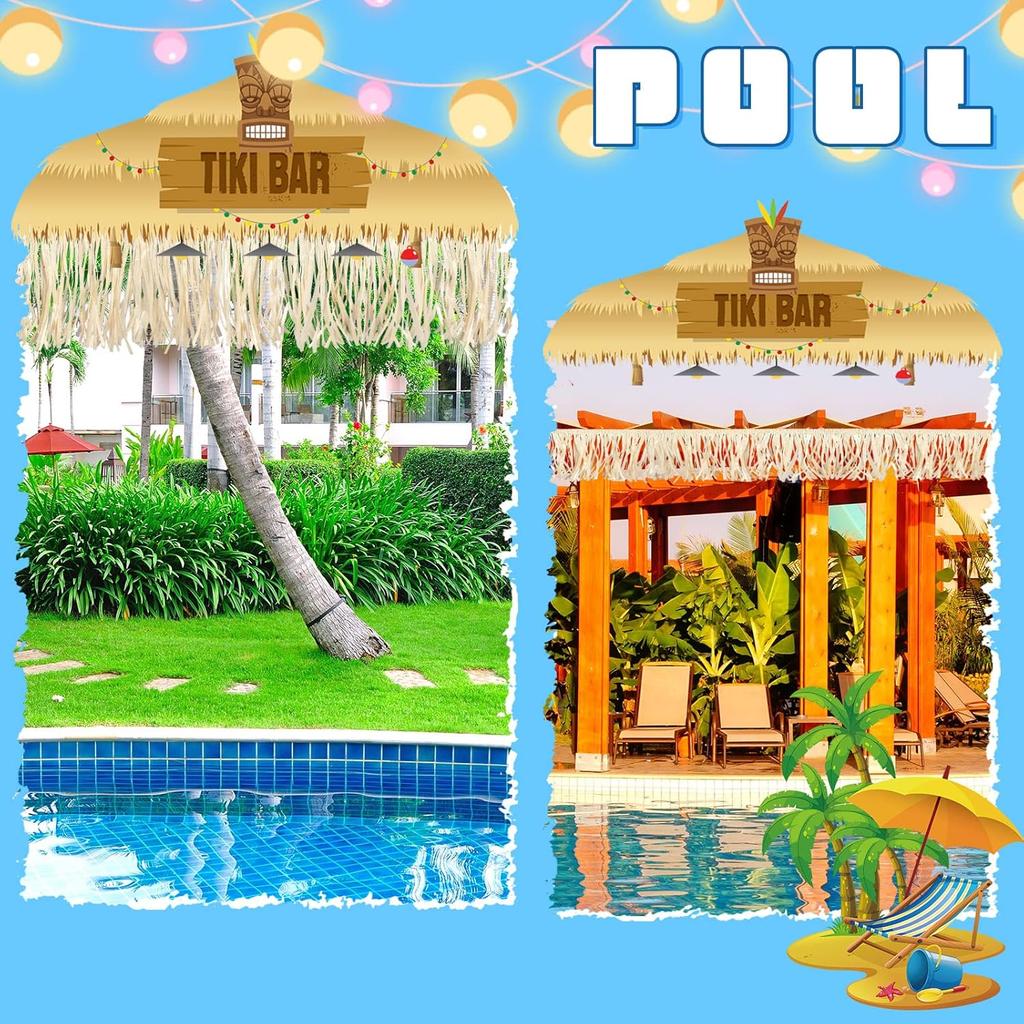 Hawaiian Luau Grass Raffia Fringe Banner Tropical Table Skirt Raffia Tiki Party Decorations Grass Skirt Table Fringe Summer Deck Skirting for