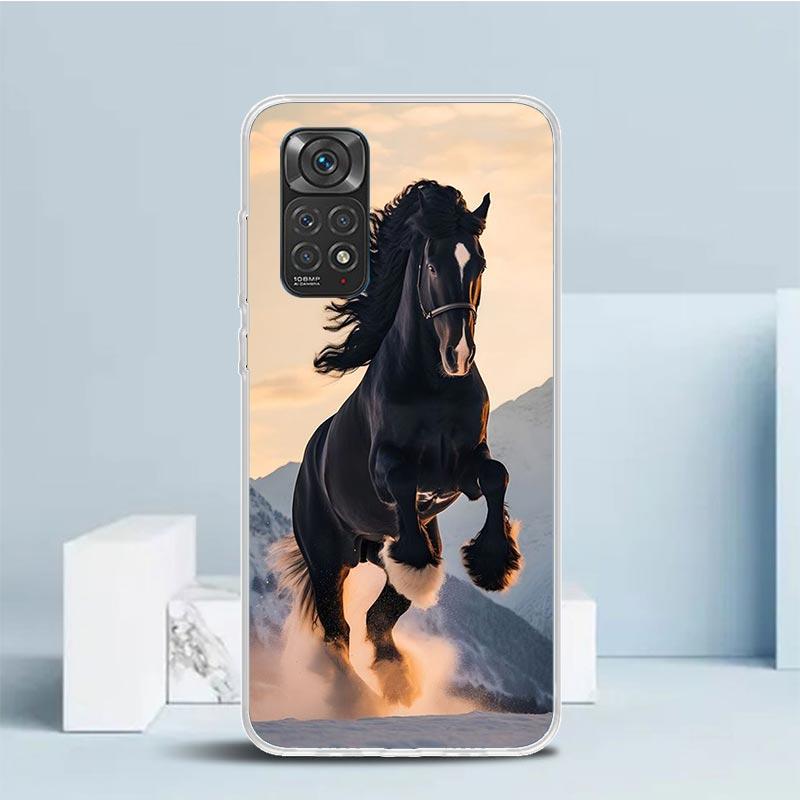Animal Black Horse Phone Case For Xiaomi Redmi Note 15 14 14S 13 12S 12 Pro Plus 11S 11 11T 11E 10S 10 + Soft TPU Back Cover Red