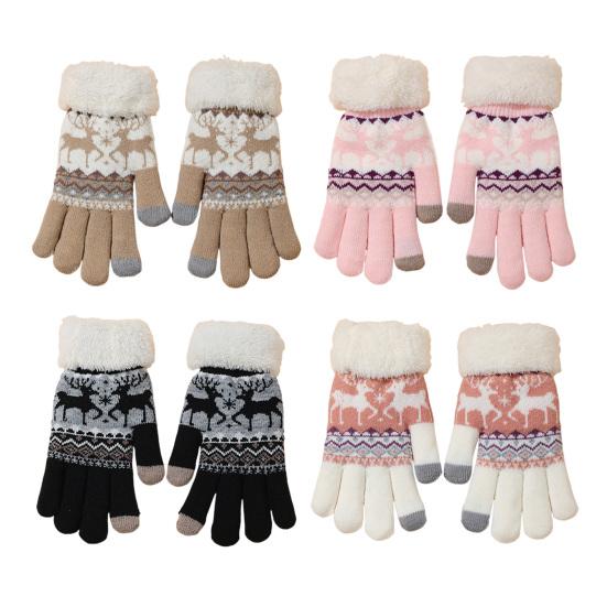 Winter Touchscreen Gloves Men Women Deer Pattern Knitted Warm Gloves Fleece Lined Thick Gloves with Fuzzy Cuffs for Indoor Outdoor Cycling