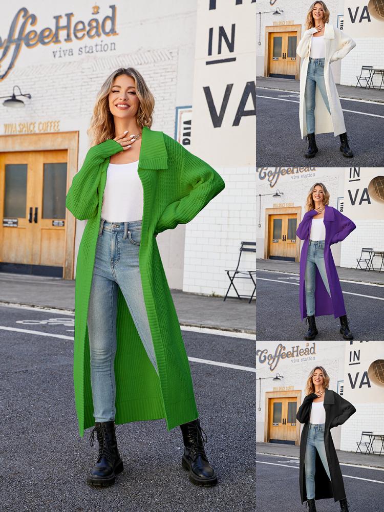 Autumn and Winter Collar Long Sweater Knitted Cardigan Casual Loose and Lazy Style Sweater Jacket