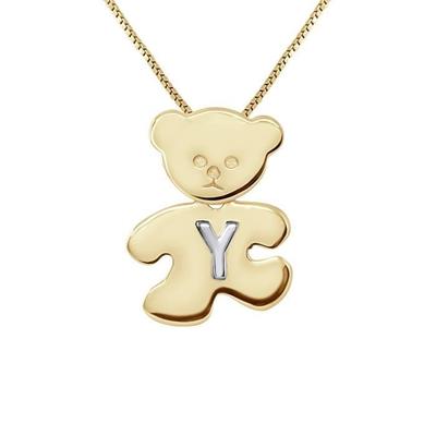 Children's Pendant - LÉA &; ARTHUR - BEAR - Yellow Gold Plated - Letter Y In 925 Silver - Girl