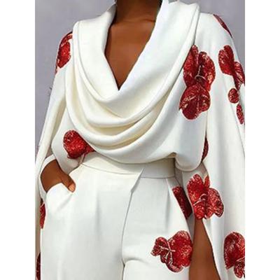 2025 New Style Women's Stacked Neck Long Sleeve Print Two-Piece Set