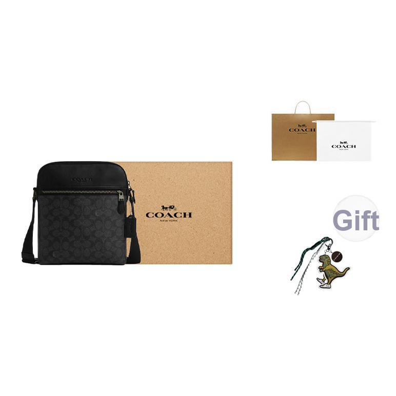 Coach Houston 22 Logo Zip Closure PVC Crossbody Shoulder Bag Small Men Bags Black Gray CZ398-QBMI5