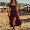 Vestido de Verano Estilo Bohemio con Dobladillo Fruncido y Falda Irregular para Salidas Casuales