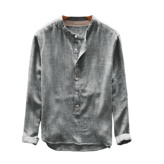 Men Shirt Stand Collar Solid Color Soft Single-breasted Buttons Breathable Long Sleeves Plus Size Casual Wear-resistant Men Tops for Daily Wear