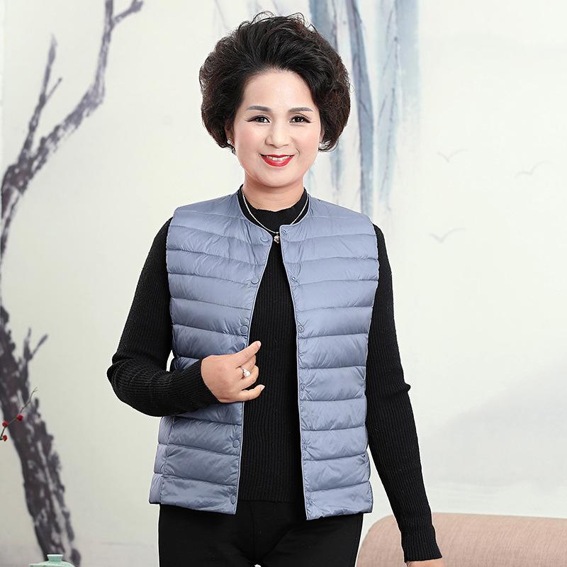 Middle-aged Vest Mother's Light and Thin Round Neck Down Jacket Liner Vest Large Size Warm Vest Vest Jacket