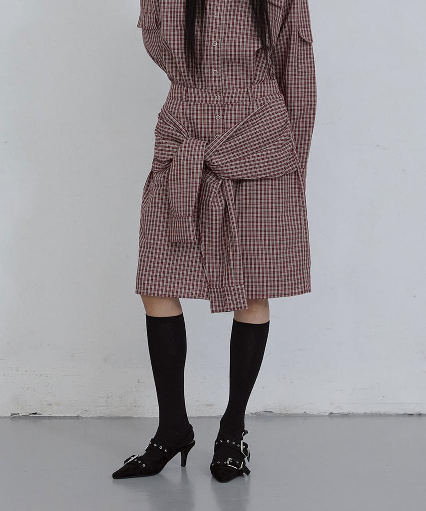 Uusoo Check Wrap Skirt_ Burgundy Check