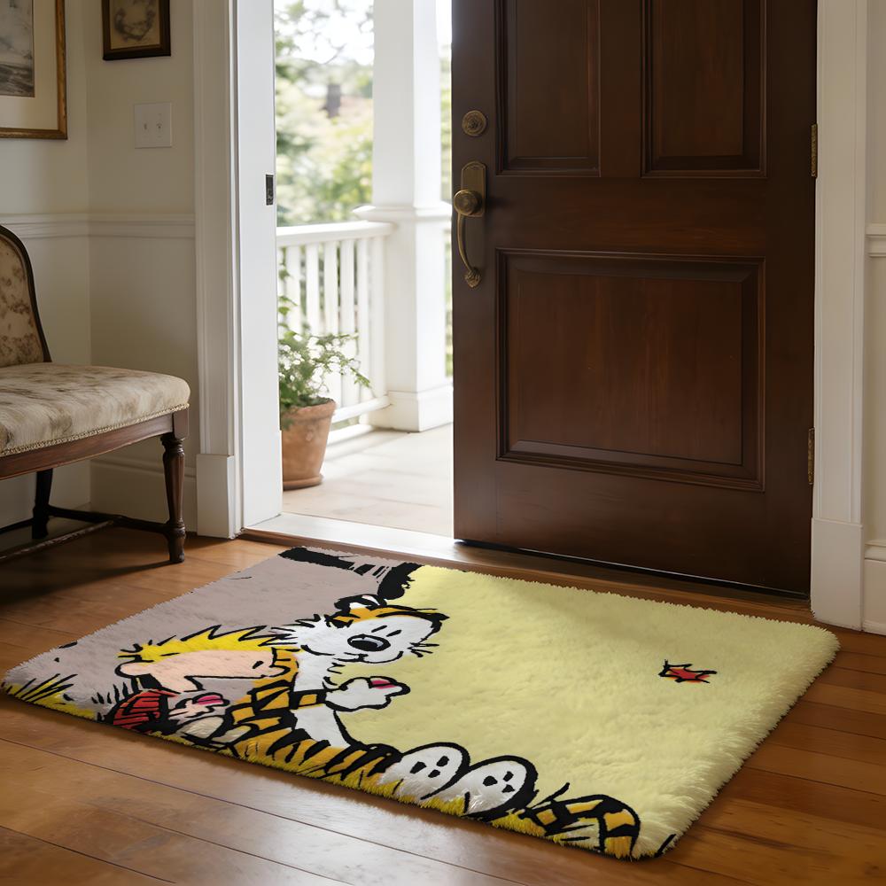 CCalvin And HHobbes Anime Cartoon Floor Mat Soft Flannel Absorbent Mat Non-Slip Rug Home Bedroom Bathroom