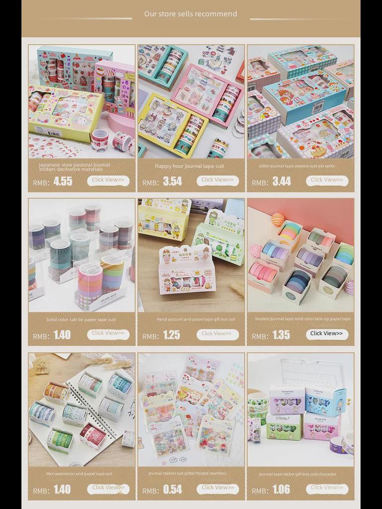 Set med 60 rullar: Japanska Pappersanteckningsbokstejper - Små Fräscha Rutiga Saltserien för DIY-nybörjare