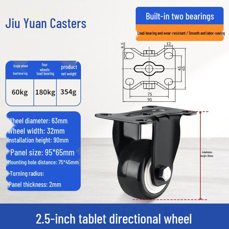 Black Heavy-Duty Swivel Casters with Brakes for Furniture, Cabinets & Industrial Use, Double Bearing Wheels