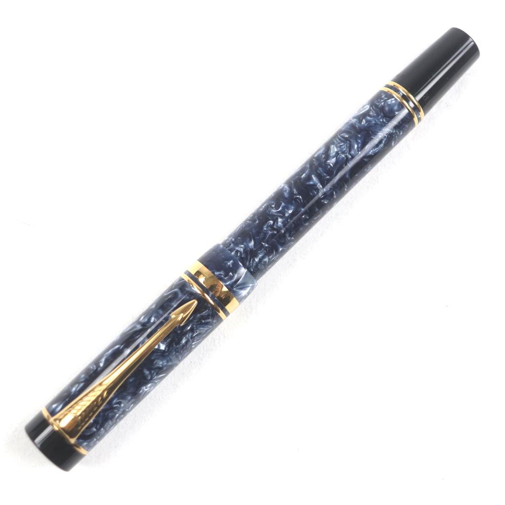Excellent PARKER Fountain Pen Duofold International Marble Blue 18K Mens Used