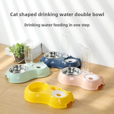 Pet Cat Feeding Water Feeder, Automatic Water Renewal To Prevent Overturning The Rice Basin Neck Guard Bowl Double Bowl