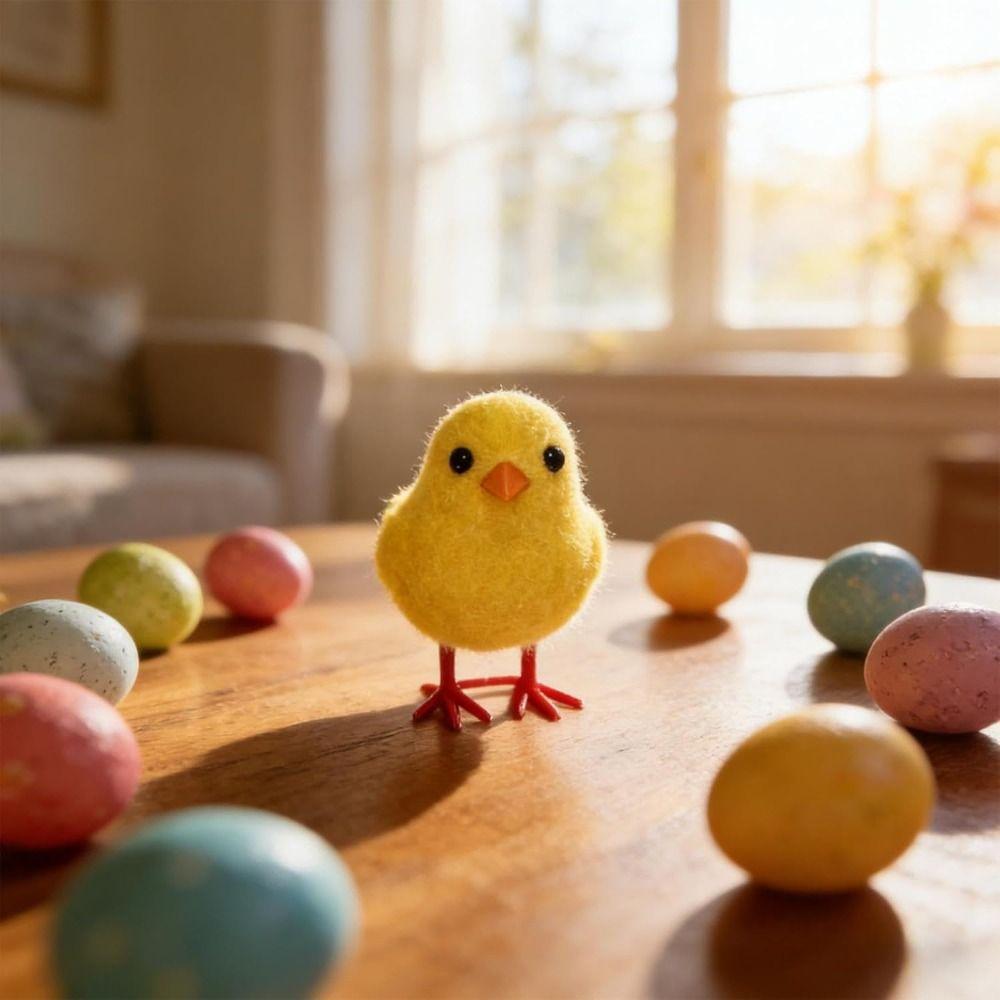Realistic Easter Chick Figurine Flocking Mini Chicken Toy Cute Plush Chicken Ornament Home Decor