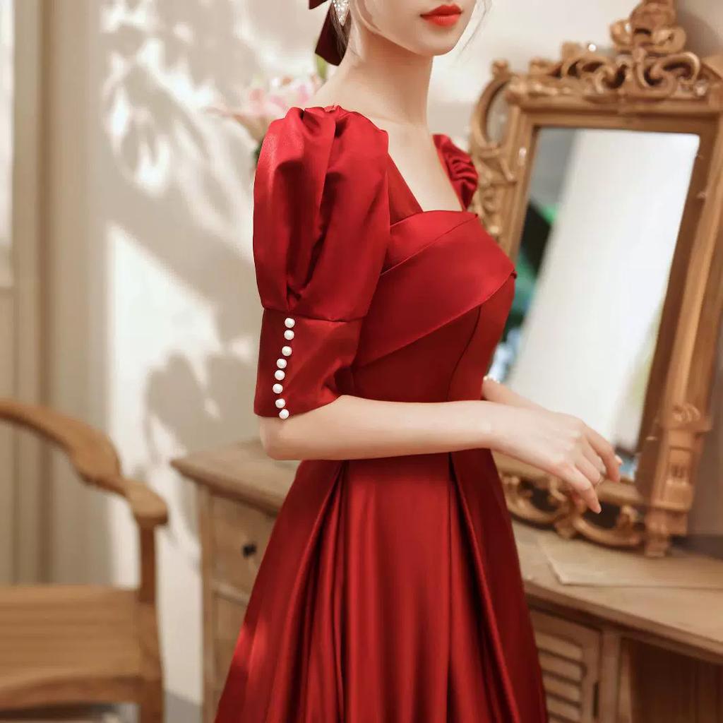 Satin Toast Dress Bride Summer Satin Wedding Dress Women Can Usually Wear Engagement Banquet Back Door Skinny Long