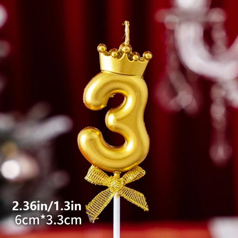 Golden Crown 0-9 Digital Number Candles, Cake Decor Candles for Wedding Birthday Party, Beautiful Cake Decoration Supplies