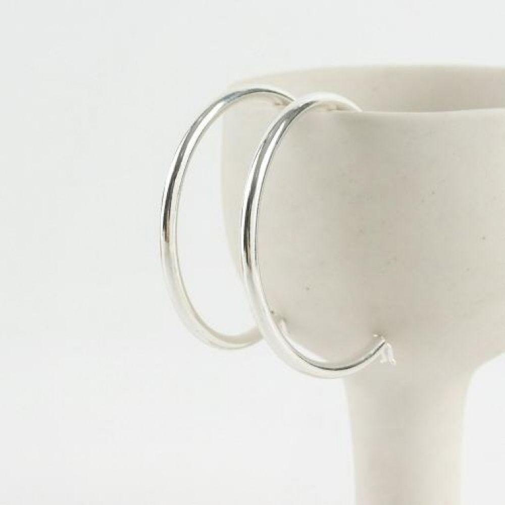 Medium Volume Hoop Ring Earrings 40mm Basic Daily Silver