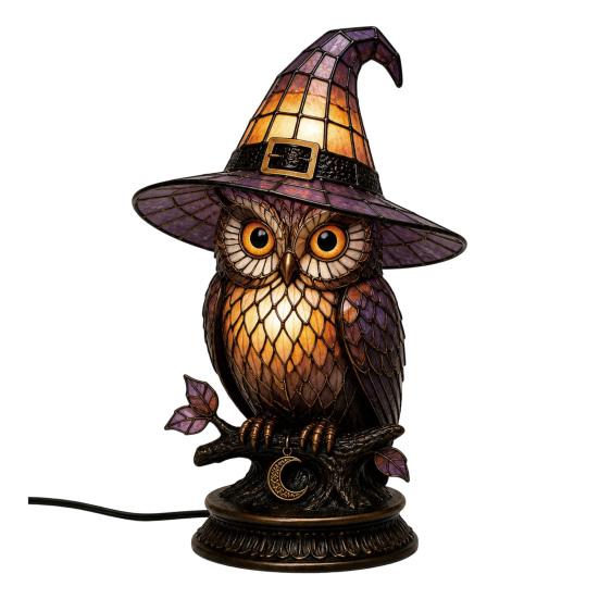 Witch Hat Lamp Stained Witch Hat LED Light Halloween Table Lamp with Warm Glow