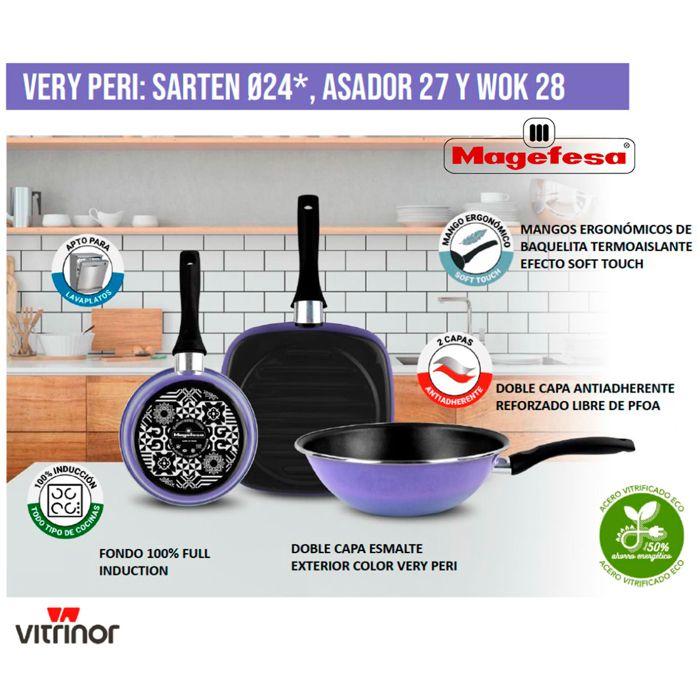 Ensemble Poêle, Wok et Grill Induction 24-28cm, Revêtement Antiadhésif sans PFOA Magefesa Very Peri Violet