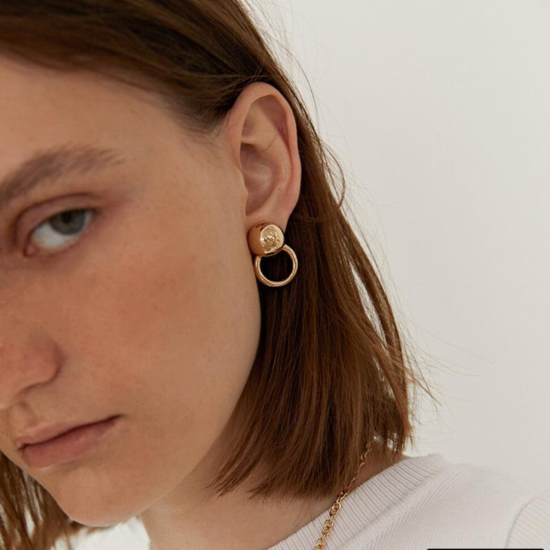 Metal Spherical Earrings Niche Unique Design Trendy Light Luxury High Sense Cold Wind Earrings Women