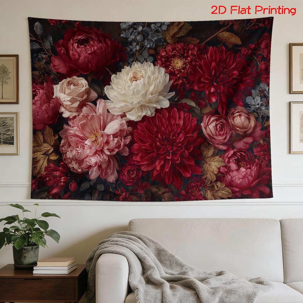 Large Floral Tapestry Wall Decor Peony Rose Mural Art Romantic Botanical Polyester Print for Home