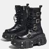 Punk Style Women Shoes Lace-up Platform Shoes Woman Rock Boots Metal Decor Thick Bottom Street Shot Knight