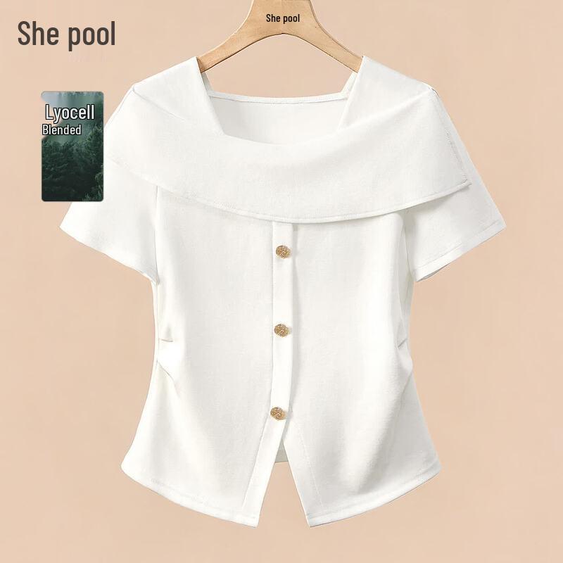 Women s Lyocell Pleated Waist Short Sleeve T-Shirt XL белый