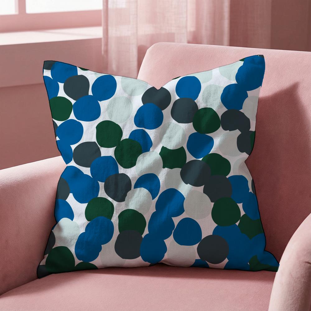 Blue Green Block Print Cushion Cover Multi-Scene Pillow Cover for Home & Car - Reversible, Soft & Durable for Daily Use