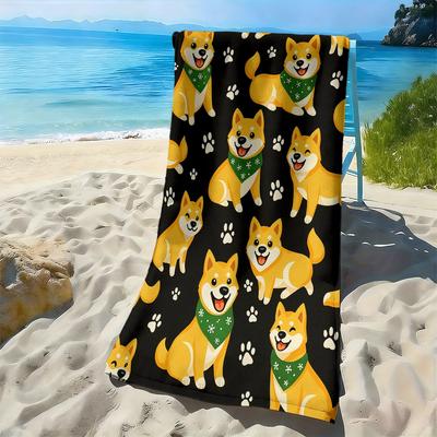 Serviette de plage pour chien Shiba Inu Mignon Dessin animé Chiot Imprimé Séchage Rapide Microfibre Grande Serviette de Bain Pour Enfants Adultes Été Piscine