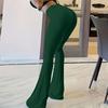 Women Flared Pants Elastic High Waist Solid Color Long Pants Ribbed Texture Yoga Running Cycling Trousers