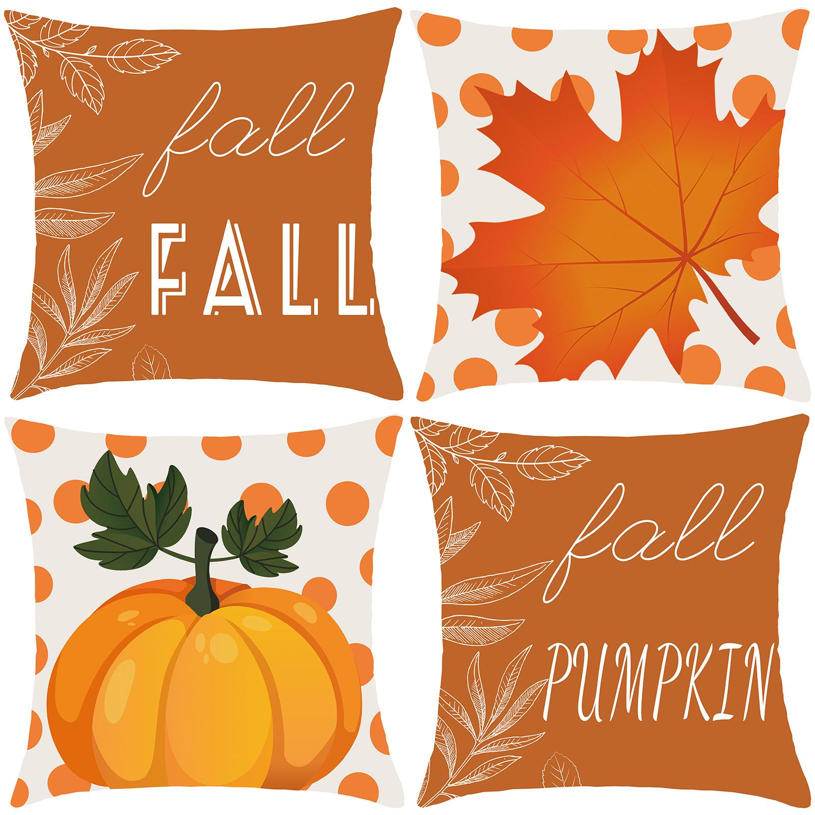 

Pillow Set Autumn Thanksgiving Black and White Plaid Pumpkin Maple Leaf Linen Pillow Cover Cushion Cover 45 * 45Cm pillowcase four-piece set