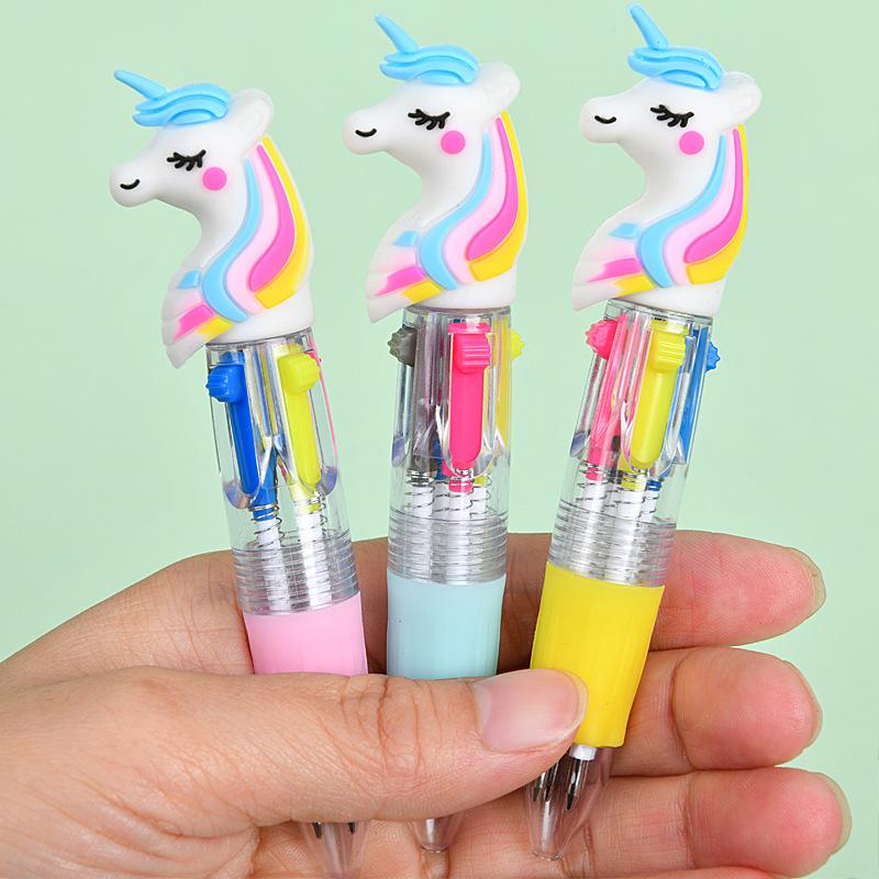 36Pcs Cute Cartoon Pony Mini Four-color Ballpoint Pen for Office Work, Brushing Questions, Signing Writing, Diaries, Notes, Student Classroom Prizes,