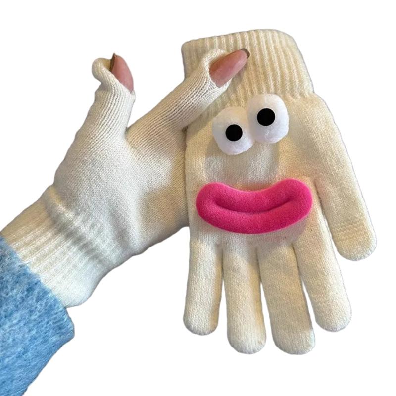 Hübsche Würstchenmund-Touchscreen-Handschuhe für Damen und Mädchen, weiche Winterwärme-Handschuhe mit Fingerloch für Outdoor-Aktivitäten