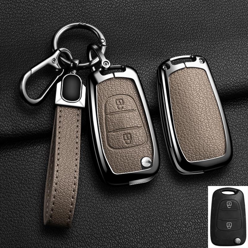 Interior Mouldings 2/3button Car Alloy Leather Key Case Cover For Kia K2 K5 Rio 3 Picanto Ceed Cerato Sportage For Hyundai i20 i