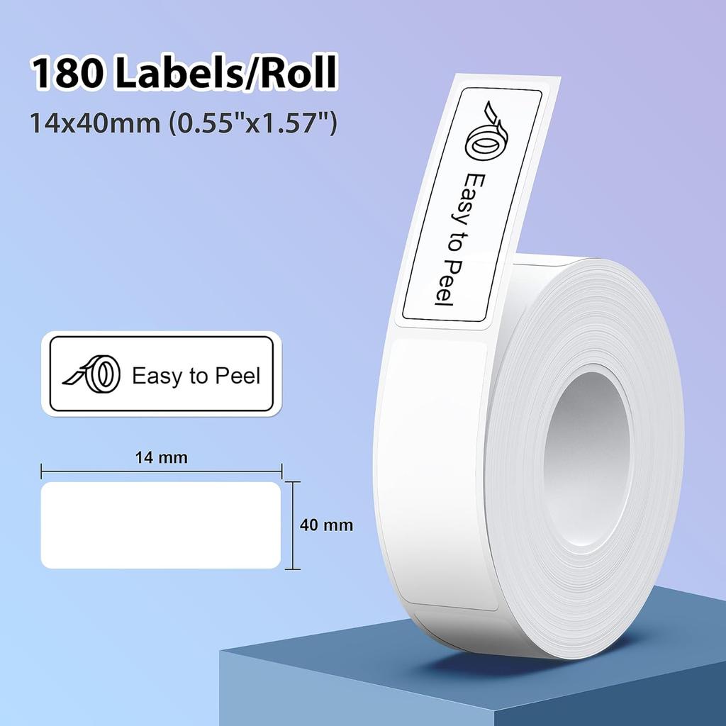 P21 Label Maker Tape Black On White 14x40mm (0.55"x1.57"), Adapted NELKO P21 Label Printer Paper Standard Laminated 180 Labels/Roll, White Tape Use