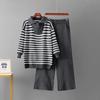 Polo Collar Striped Sweater Set Women Autumn and Winter Foreign Trade Loose European and American Fashion Leisure Knit Two Piece Temu