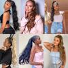 XINRAN Long Body Wave Ponytail Wrap Around Synthetic Ponytail Clip In Hairpiece Black Blonde Burgundy Wave Ponytail for Women
