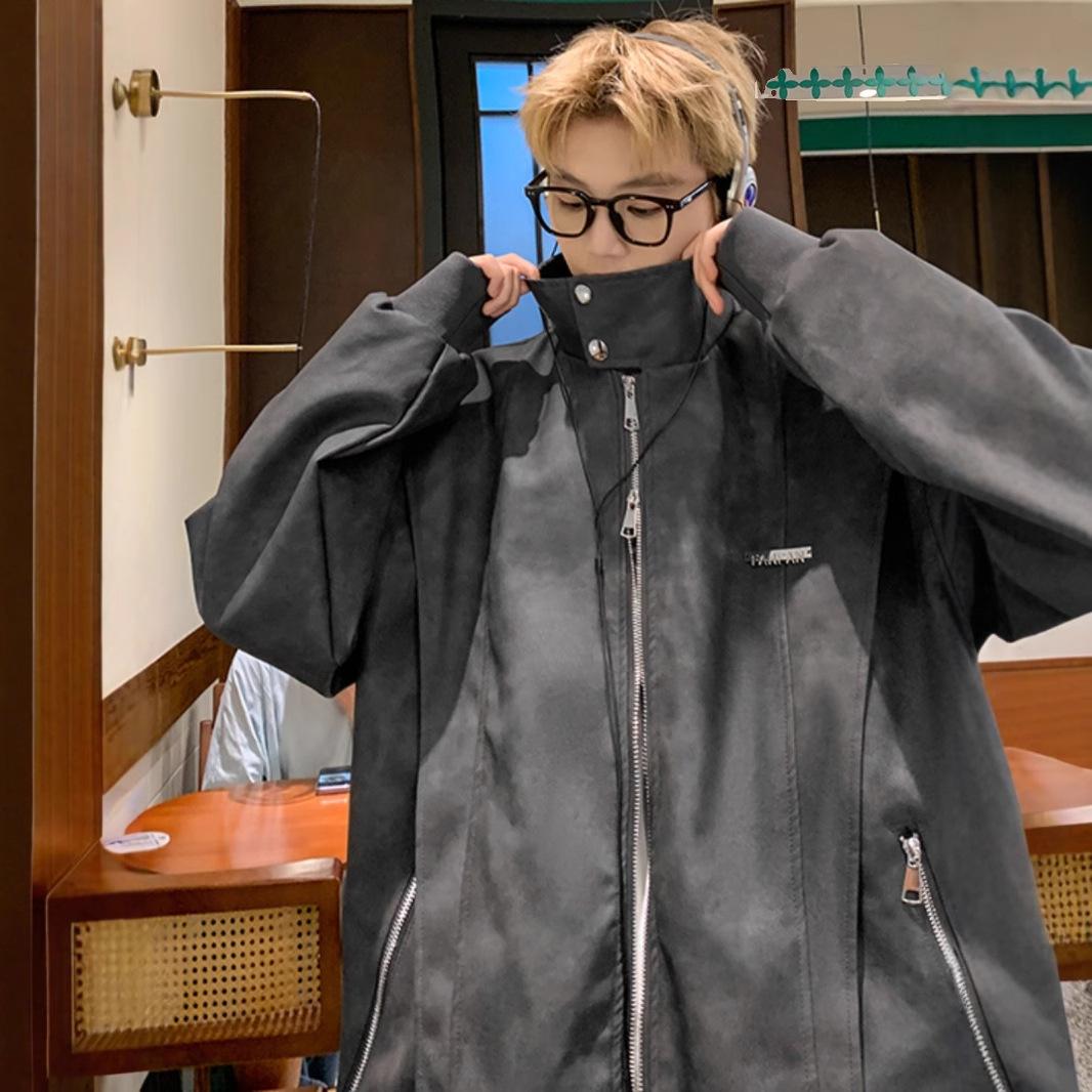 

Розовая потертая кожаная куртка мужская осенне-зимняя новая с двойной молнией, красивая свободная куртка из искусственной кожи, хлопковая куртка XXXL