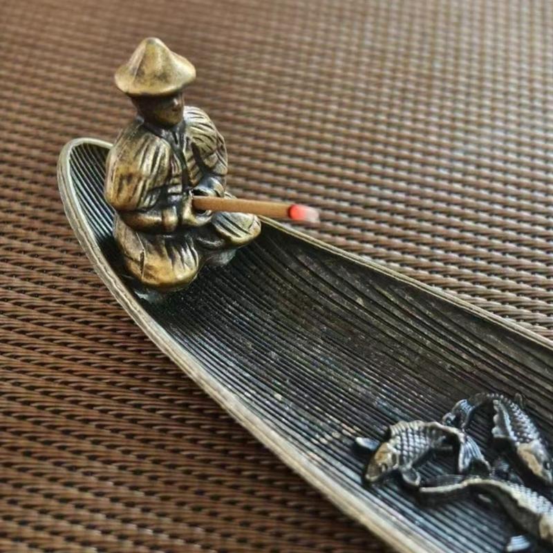 Incenses Stick Holder with Fishing Design Antique Alloy Incenses Burners Censers For Meditations And Home Decorative Use