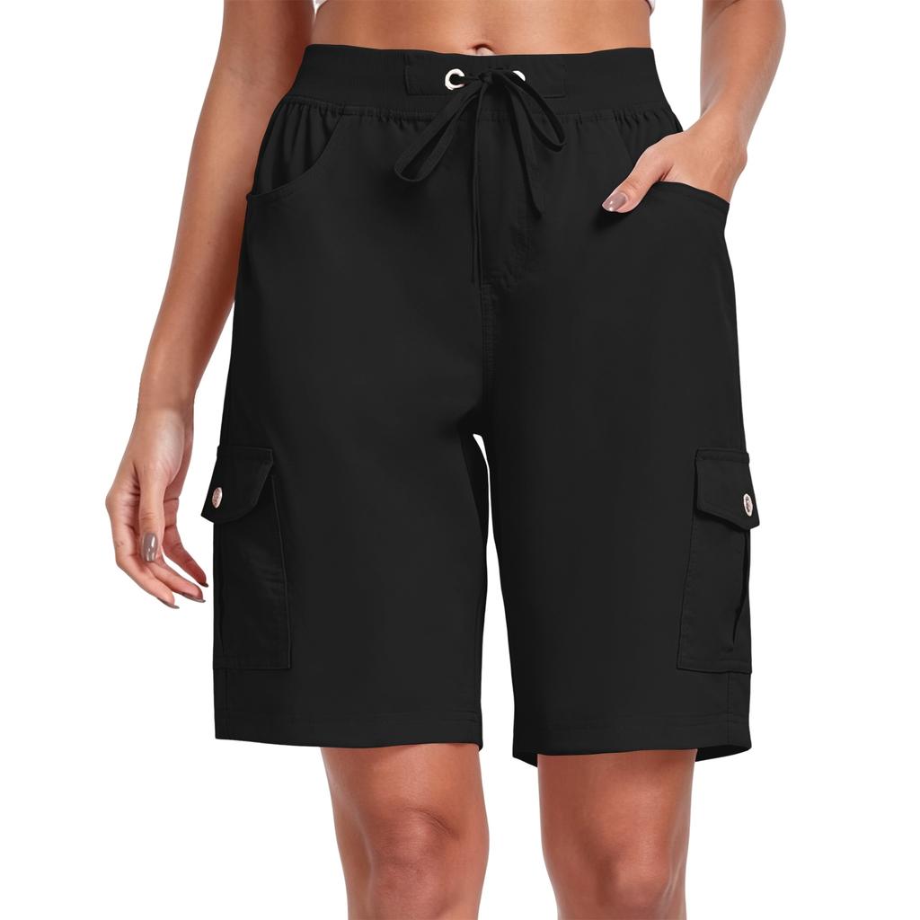 Women’s Lightweight Utility Shorts Multi Pocket Quick Dry Outdoor Sports Cargo Shorts with Adjustable Drawstring Waist