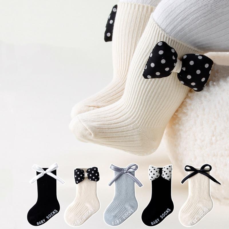 Korean Cute 3D Bow Baby Girls Socks Spring Autumn Soft Cotton Floor Socks Infant Kids First Walkers Newborn Socks