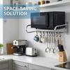 Stainless Steel Microwave Oven Wall Shelf Kitchen Storage Rack Organizer With 6 Hooks Heavy Duty 20kg Capacity