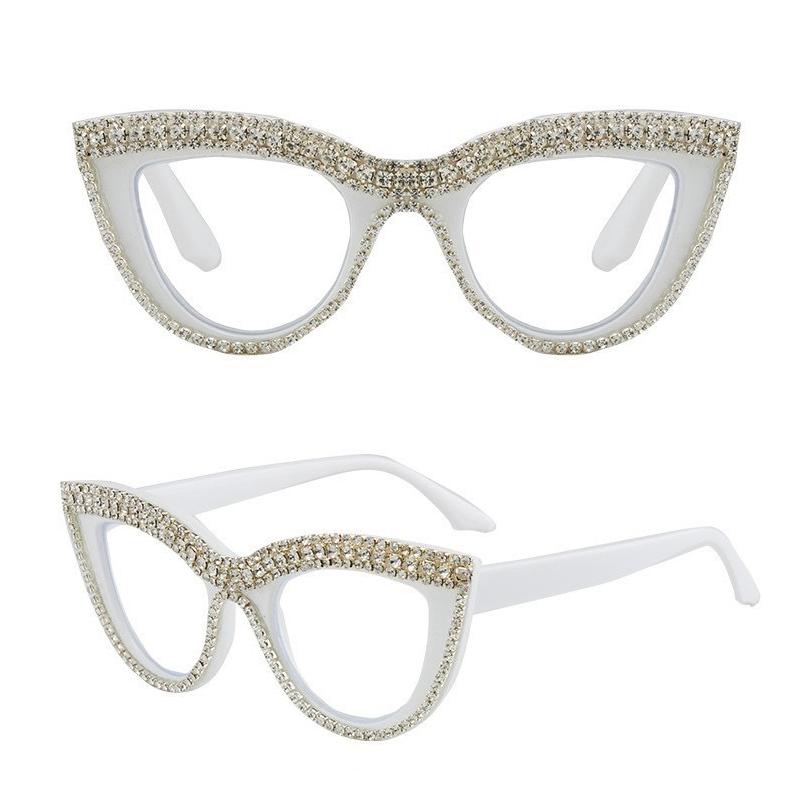 Katzenaugen-Lesebrille mit Diamanten für Damen, modisch, großes Gestell, Blaulichtfilter, Lesebrille, Korrektionsbrille, Myopie-Brille