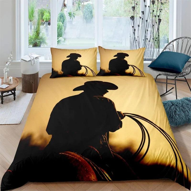Comforter 3D Print Western Cowboy Rodeo Cowboy Riding Bull Horse Bedding Boys Teen Microfiber Farmhouse Style