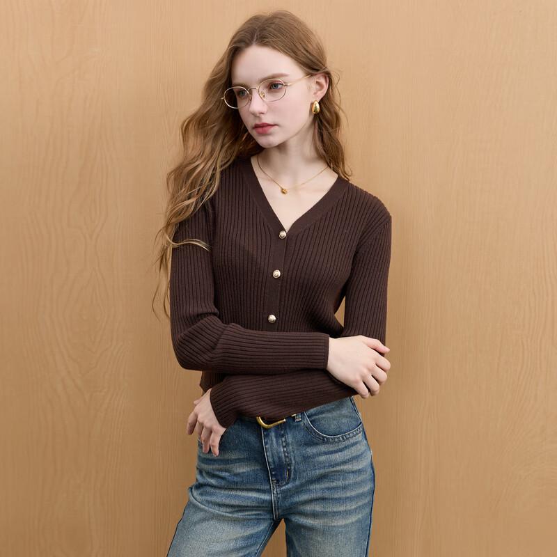 Sancai Women's Slim-Fit Short Knit Cardigan