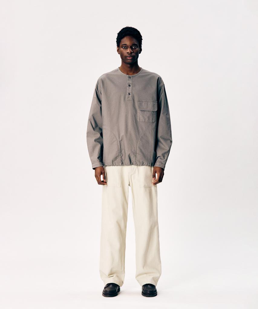 ESPIONAGE Cotton Oxford Henley Shirt Gray
