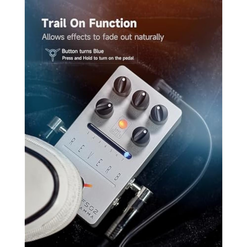 FLAMMA FS02 Digital Reverb Guitar Pedals 7 Classic Effects Trail-on Buffer Bypass Sliver Stereo D...