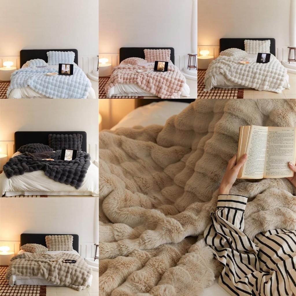 Elegant Toscanian Ins Style Thick Warm Faux Rabbit Fur Blanket Soft Cozy Cover In White